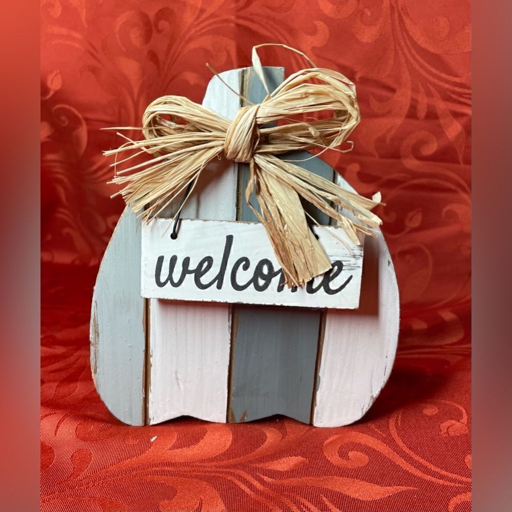 “Welcome” NEW All to Fall Rustic Farmhouse Style Wood Pumpkin